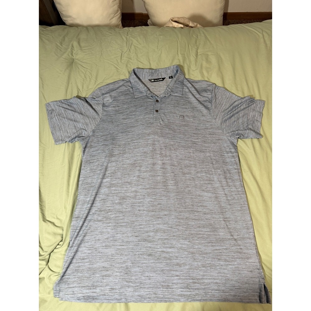 TravisMathew Mens XXXL Blue Heathered Short Sleeve Golf Polo Shirt Performance